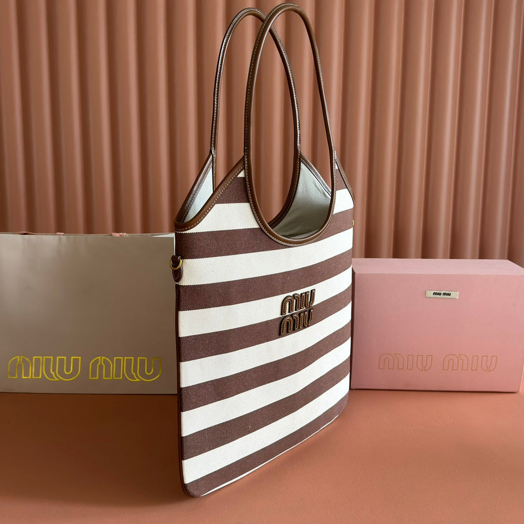 HOBO BAG 40 BROWN AND BEIGE STRIPED IN CANVAS