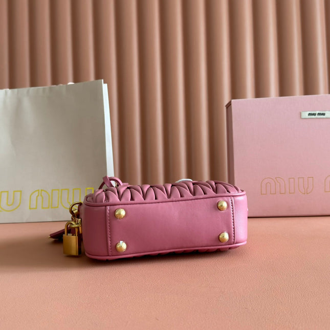 MIUMIU 26S ARCADIE MATELASSE BAG 19 IN DUSTY ROSE PINK CALFSKIN GOLD HARDWARE