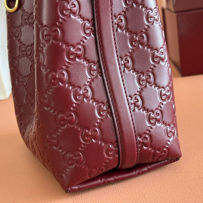 GUCCI 26S HAND BAG 19 IN DARK RED CALFSKIN WITH MONOGRAM PATTERN