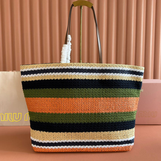 MIUMIU 26S TOTE BAG 40 IN MULTICOLOR WOVEN RAFFIA