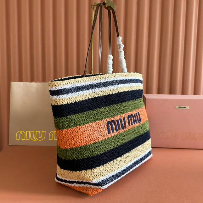 MIUMIU 26S TOTE BAG 40 IN MULTICOLOR WOVEN RAFFIA