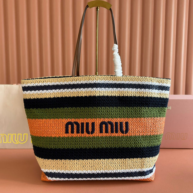 MIUMIU 26S TOTE BAG 40 IN MULTICOLOR WOVEN RAFFIA