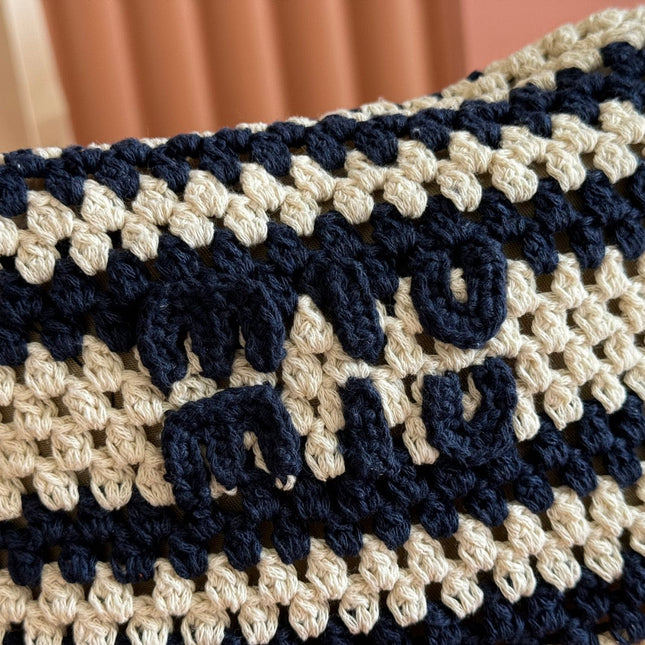 MIUMIU 26S CROCHET POUCH 25 IN BLUE AND WHITE STRIPES WOOL