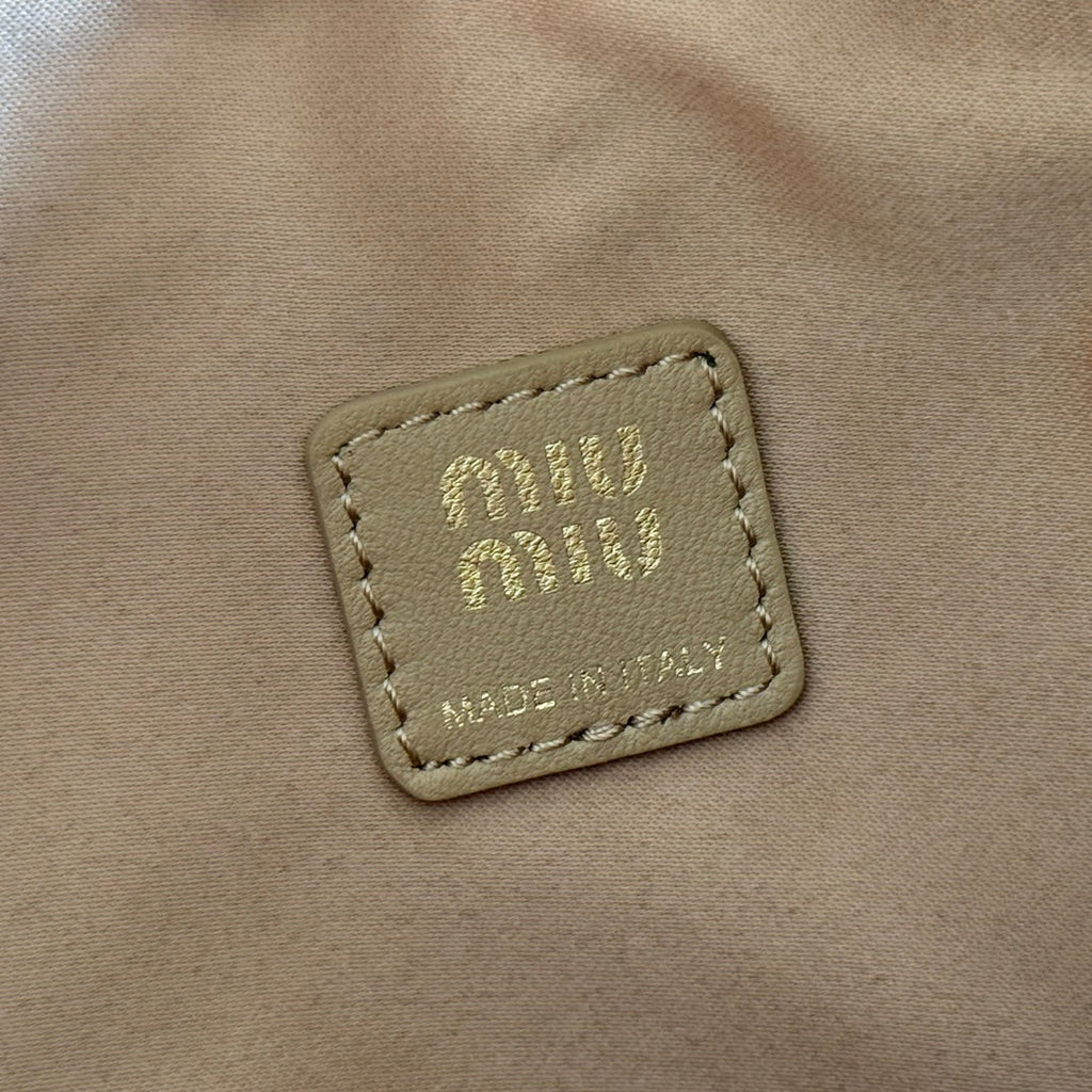 MIUMIU 26S POUCH BAG 15 IN DARK BEIGE CALFSKIN GOLD HARDWARE