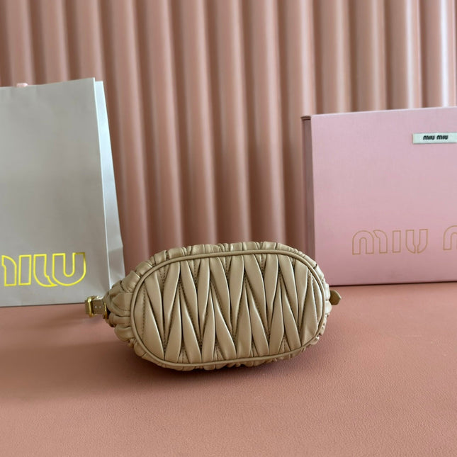MIUMIU 26S POUCH BAG 15 IN DARK BEIGE CALFSKIN GOLD HARDWARE