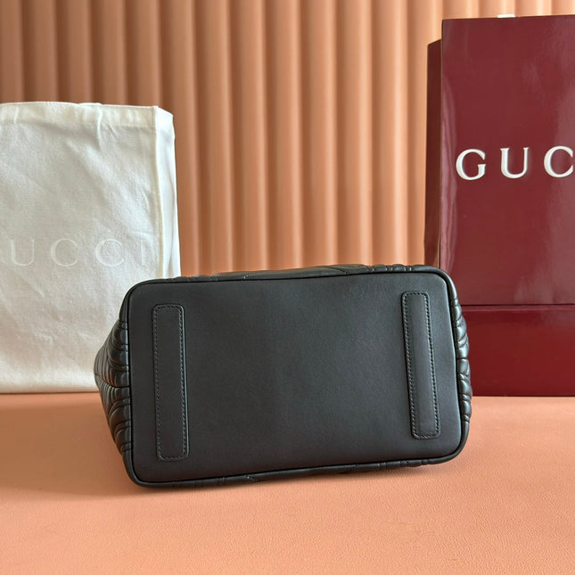 GUCCI 25S SMALL TOTE BAG 39 CM IN BLACK CALFSKIN WITH GOLD HARDWARE
