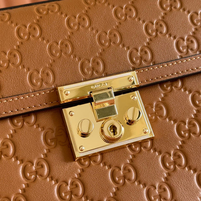 GUCCI 26S PADLOCK BAG 26 IN BROWN EMBOSSED CALFSKIN