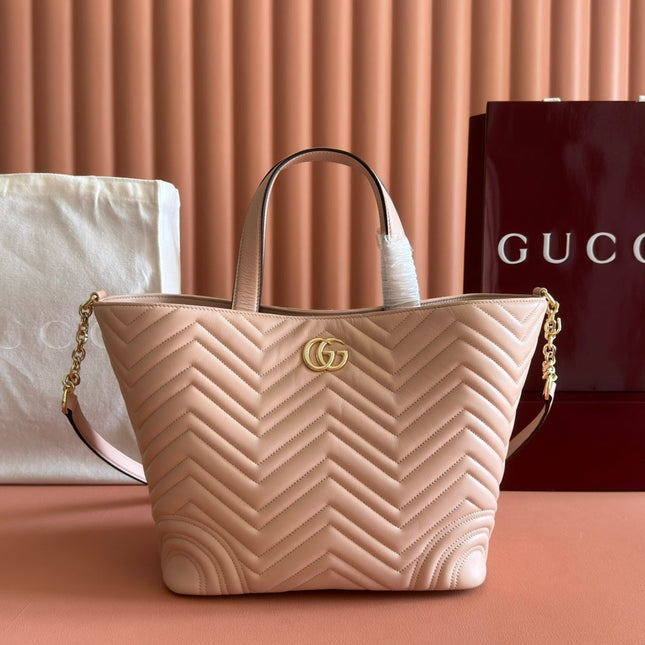 GUCCI 25S SMALL TOTE BAG 39 CM IN NUDE PINK CALFSKIN WITH GOLD HARDWARE