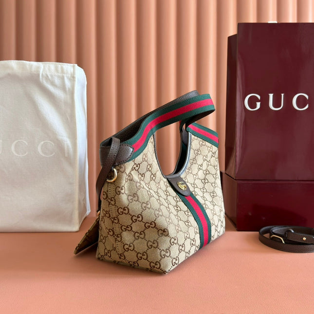 GUCCI GIGLIO TOTE BAG 25 IN BEIGE AND DARK BROWN GG CANVAS