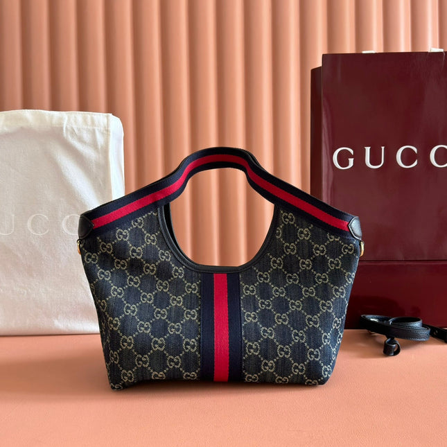 GUCCI GIGLIO TOTE BAG 25 CM IN NAVY BLUE MONOGRAM DENIM