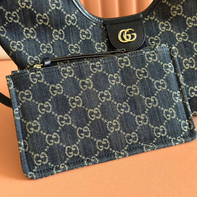 GUCCI GIGLIO TOTE BAG 25 CM IN NAVY BLUE MONOGRAM DENIM