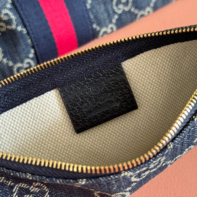 GUCCI GIGLIO TOTE BAG 25 CM IN NAVY BLUE MONOGRAM DENIM