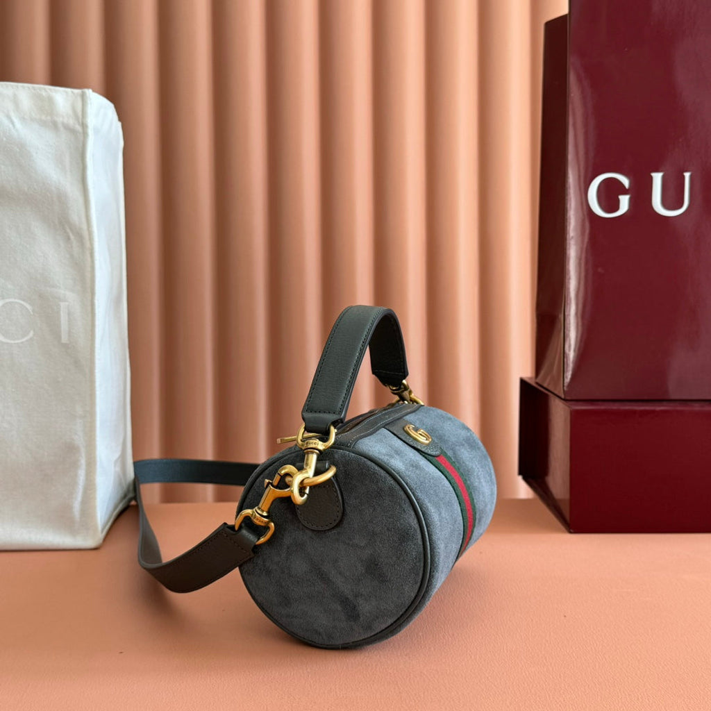 GUCCI 25S OPHIDIA MINI SHOULDER BAG 19 CM IN GREY SUEDE