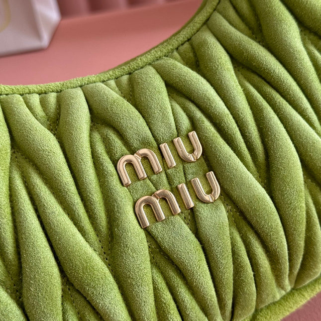 MIUMIU 26S MATELASSÉ NAPPA 23 IN GREEN SUEDE