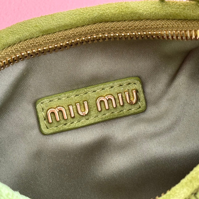 MIUMIU 26S MATELASSÉ NAPPA 23 IN GREEN SUEDE
