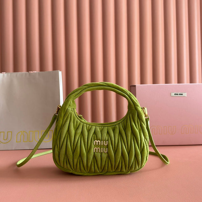 MIUMIU 26S MATELASSÉ NAPPA 23 IN GREEN SUEDE