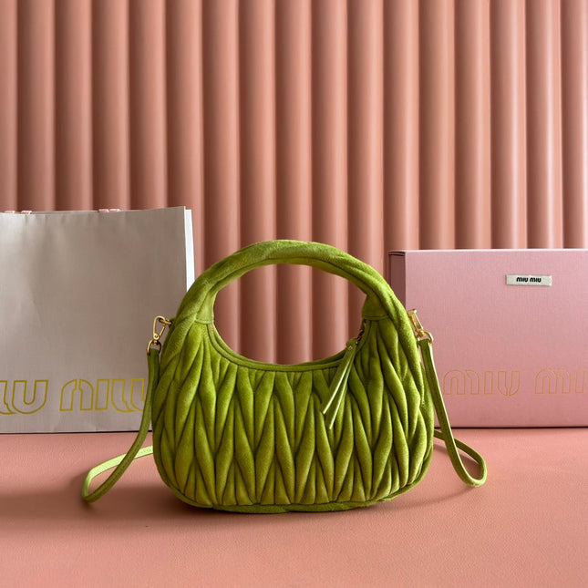 MIUMIU 26S MATELASSÉ NAPPA 23 IN GREEN SUEDE