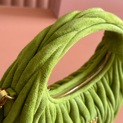 MIUMIU 26S MATELASSÉ NAPPA 23 IN GREEN SUEDE