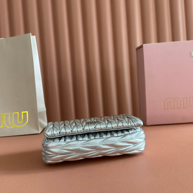 MIUMIU 26S MATELASSE MINI BAG 18 IN SILVER CALFSKIN SILVER HARDWARE