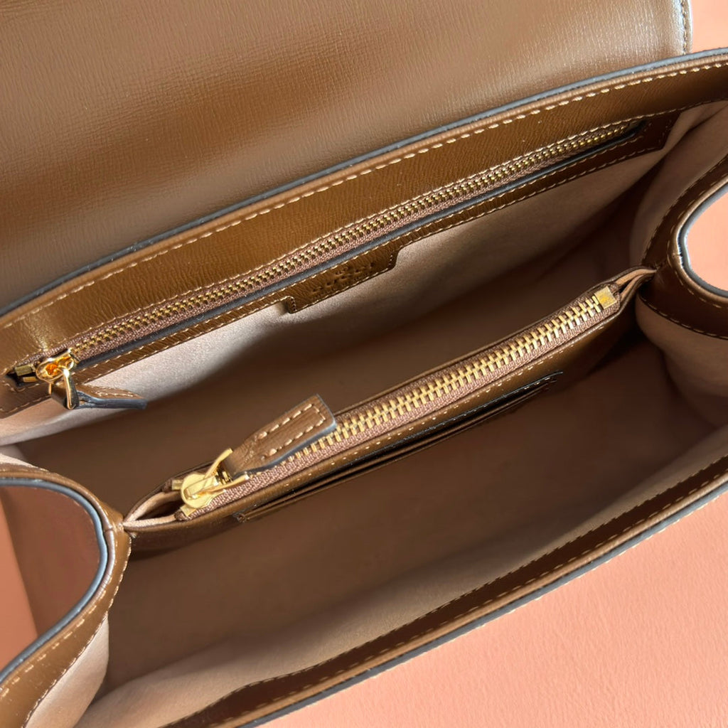 GUCCI 25S HORSEBIT 1955 MEDIUM SHOULDER BAG 29 CM IN BROWN CALFSKIN WITH GOLD HARDWARE