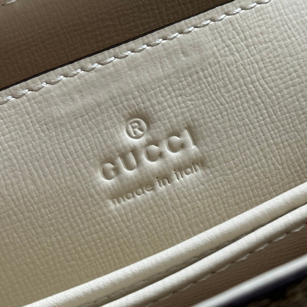 GUCCI 25S HORSEBIT 1955 MEDIUM SHOULDER BAG 22 CM IN BEIGE CANVAS AND CREAM WHITE CALFSKIN WITH GOLD HARDWARE
