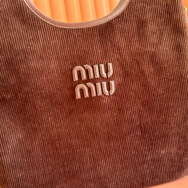 MIUMIU 26S IVY 40 TOTE IN CHOCOLATE BROWN CANVAS AND DARK BROWN CALFSKIN