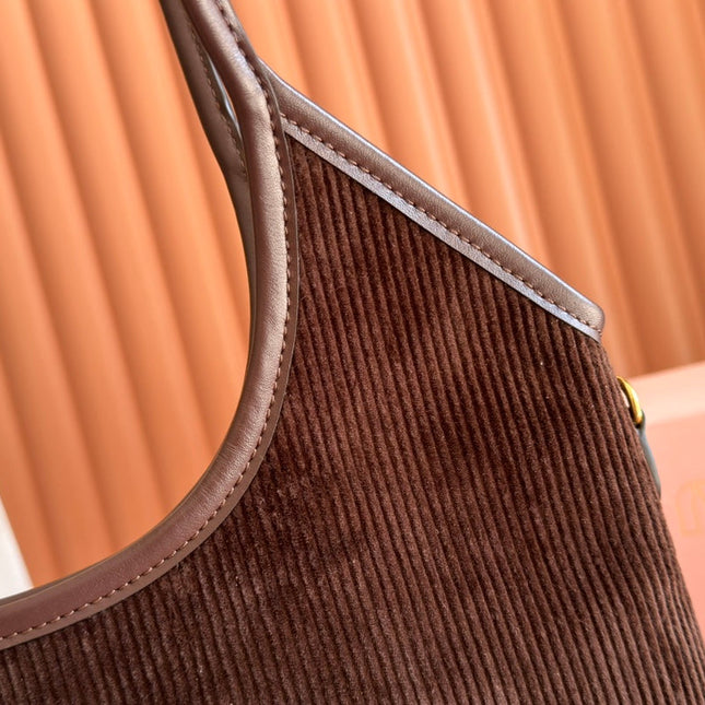 MIUMIU 26S IVY 40 TOTE IN CHOCOLATE BROWN CANVAS AND DARK BROWN CALFSKIN