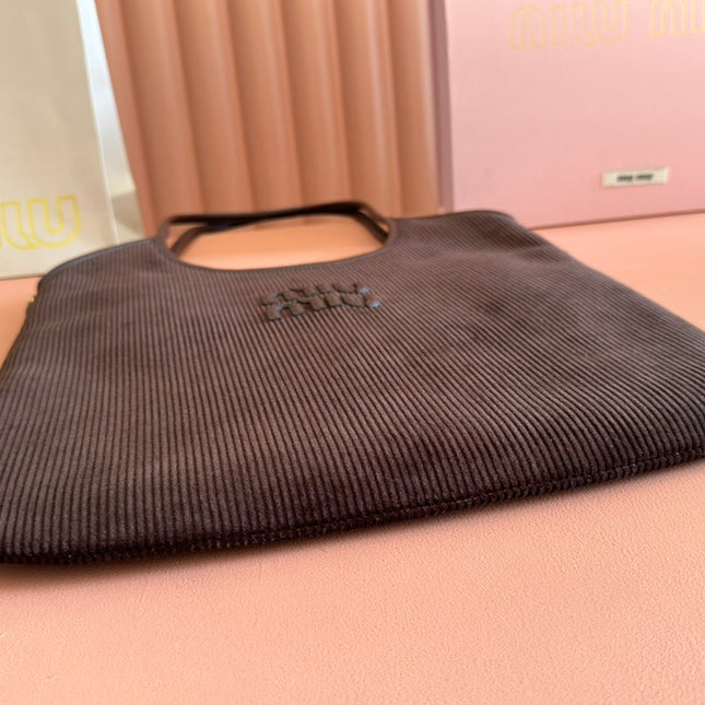 MIUMIU 26S IVY 40 TOTE IN CHOCOLATE BROWN CANVAS AND DARK BROWN CALFSKIN