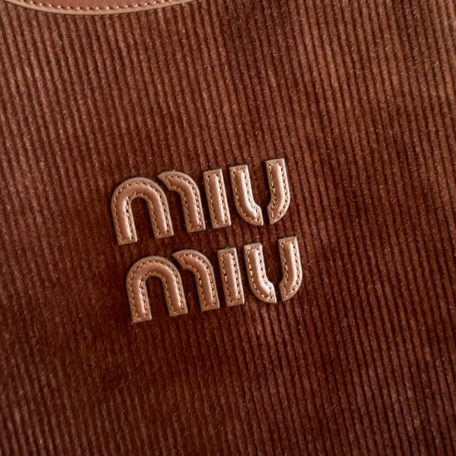 MIUMIU 26S IVY 40 TOTE IN CHOCOLATE BROWN CANVAS AND DARK BROWN CALFSKIN