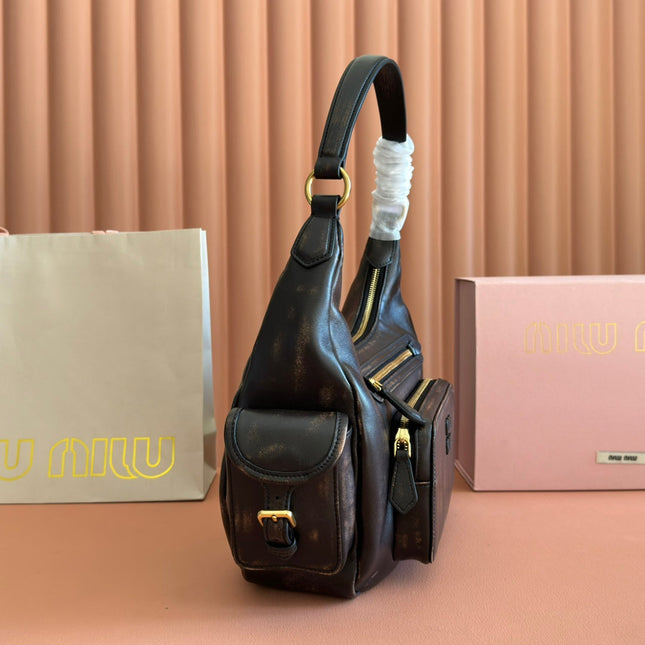 MIUMIU 26S POCKET BAG 38 IN BLACK CALFSKIN GOLD HARDWARE