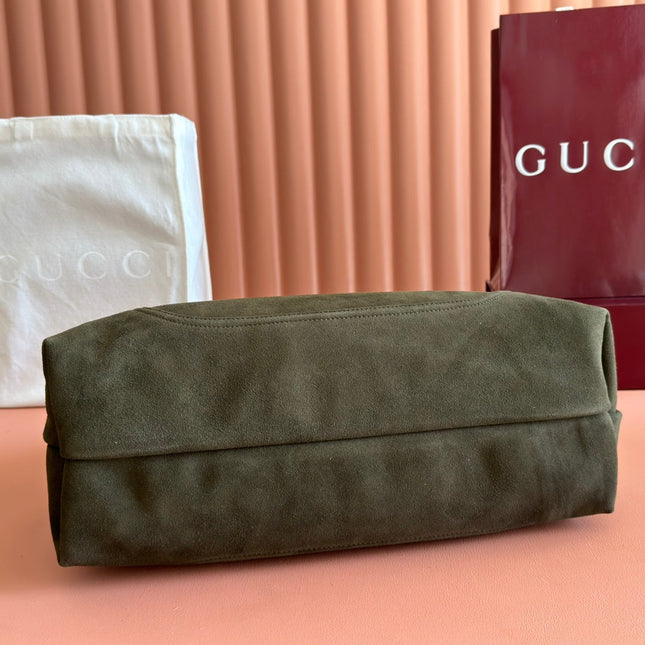 GUCCI 26S SOFTBIT SHOULDER BAG 46 IN DARK OLIVE GREEN SUEDE