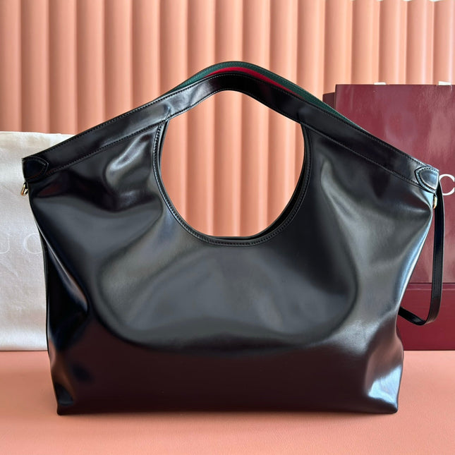 GUCCI 26S GIGLIO LARGE TOTE BAG 60 IN BLACK SHINY CALFSKIN