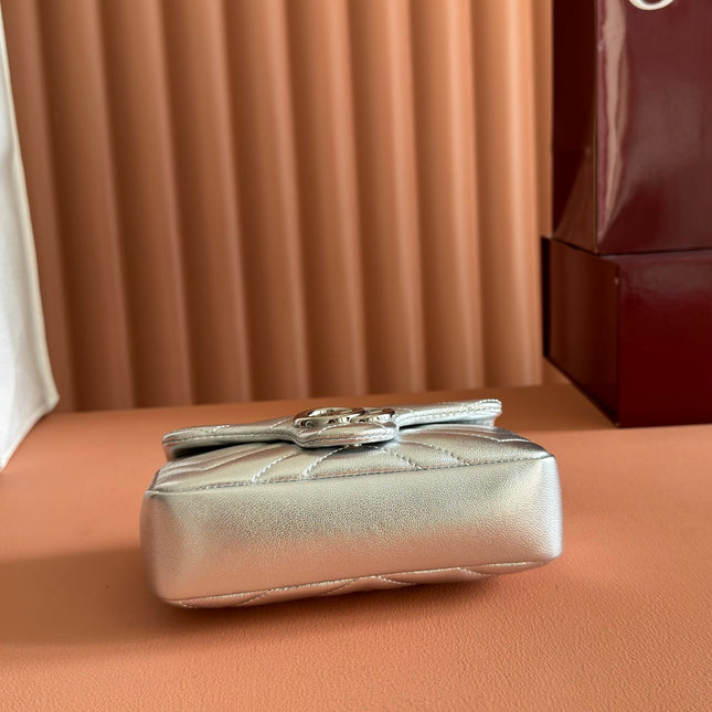 GUCCI 26S GG MARMONT BAG 16 IN SILVER LAMBSKIN