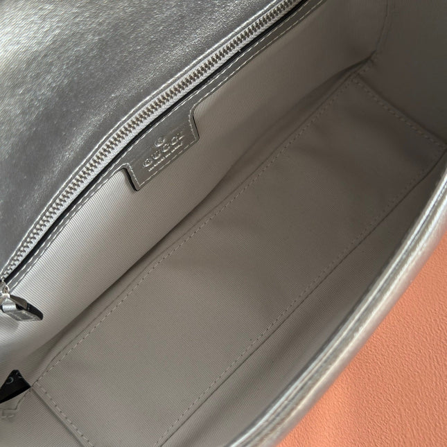 GUCCI 26S GG MARMONT BAG 26 IN SILVER LAMBSKIN
