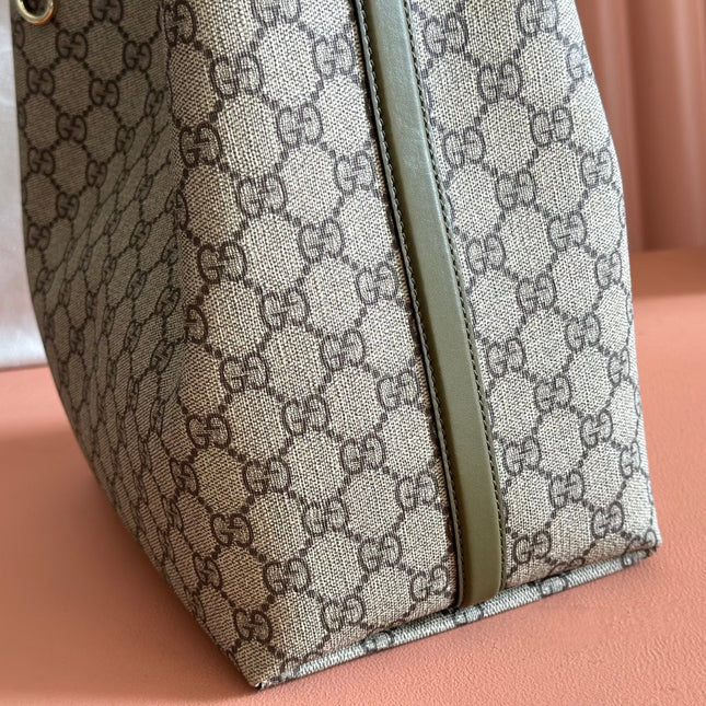 GUCCI 26S HAND BAG 25 IN DARK BEIGE AND MOSS GREEN CANVAS