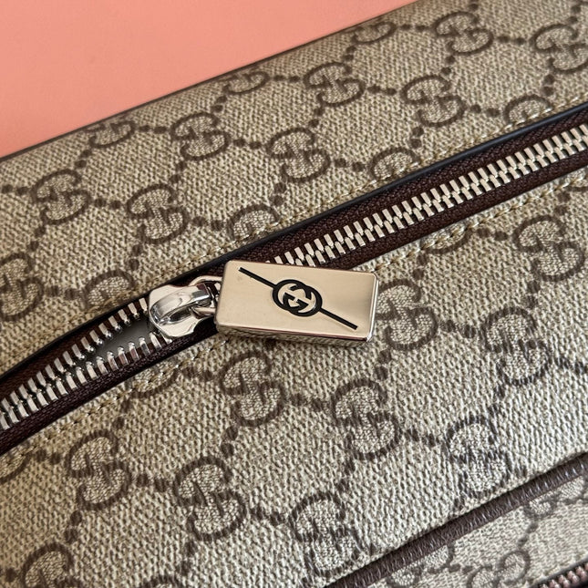GUCCI 26S GG TOILETRY CASE 28 IN DARK BEIGE AND BROWN CANVAS