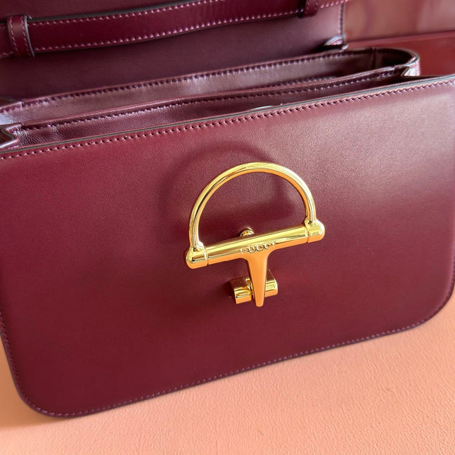 GUCCI 26S SIENA TOP HANDLE BAG 25 IN DARK RED CALFSKIN
