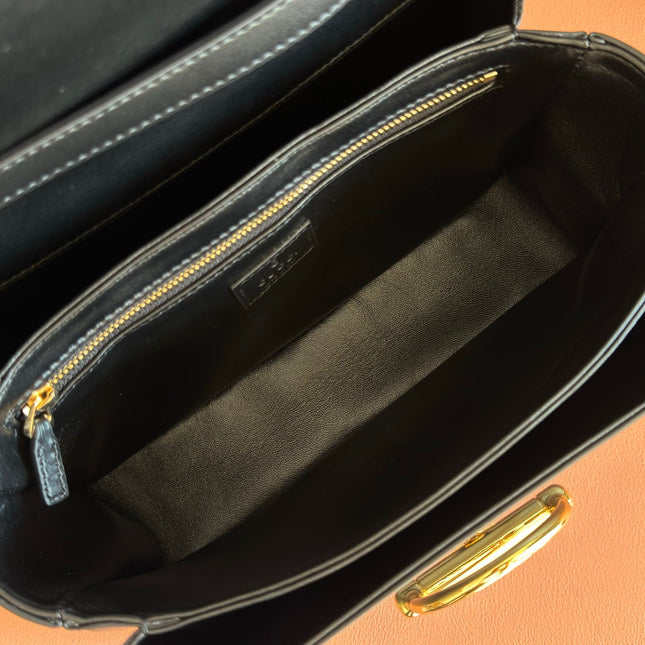 GUCCI 26S SIENA TOP HANDLE BAG 25 IN BLACK CALFSKIN