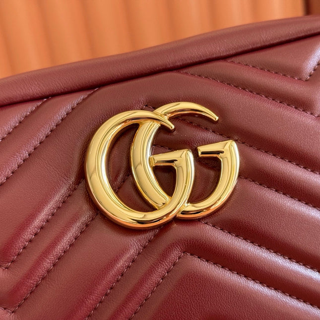 GUCCI 26S GG MARMONT SHOULDER BAG 24 IN DARK RED CALFSKIN