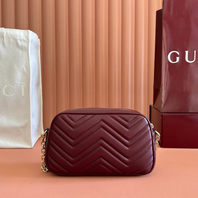 GUCCI 26S GG MARMONT SHOULDER BAG 24 IN DARK RED CALFSKIN