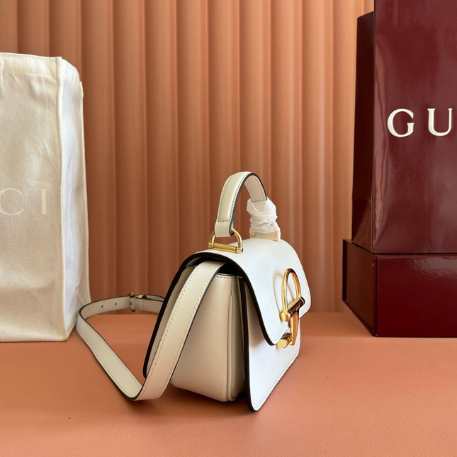 GUCCI 26S SIENA TOP HANDLE BAG 19 IN WHITE CALFSKIN
