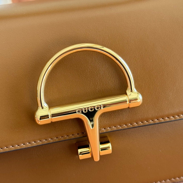 GUCCI 26S SIENA TOP HANDLE BAG 19 IN BROWN CALFSKIN