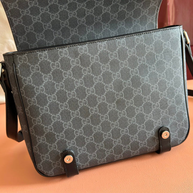 GUCCI 26S MESSENGER CROSSBODY BAG 28 IN CHARCOAL GRAY CANVAS