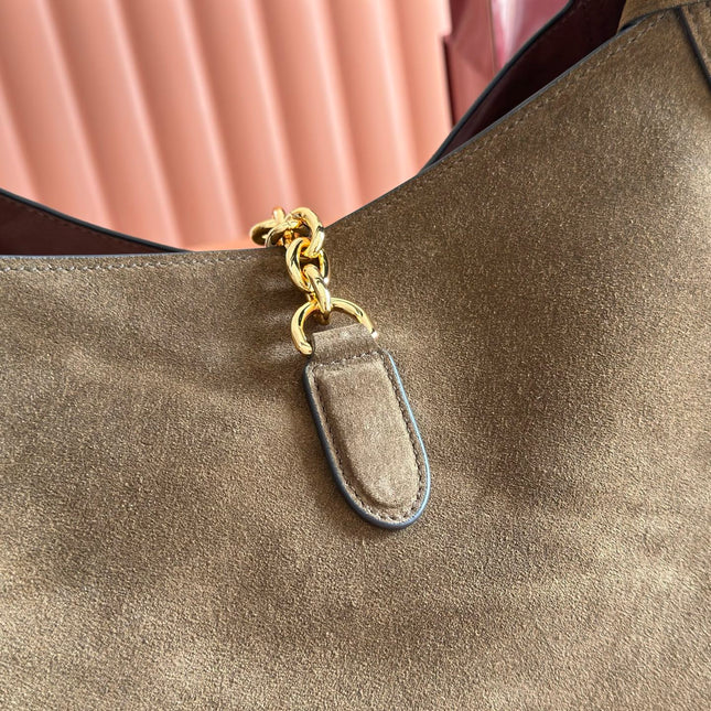 GUCCI 26S SOFTBIT SHOULDER BAG 46 IN DARK BROWN SUEDE