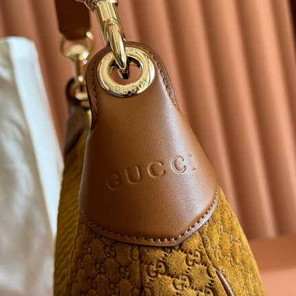GUCCI 26S SHOULDER BAG 40 IN BROWN EMBOSSED SUEDE