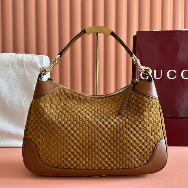 GUCCI 26S SHOULDER BAG 40 IN BROWN EMBOSSED SUEDE