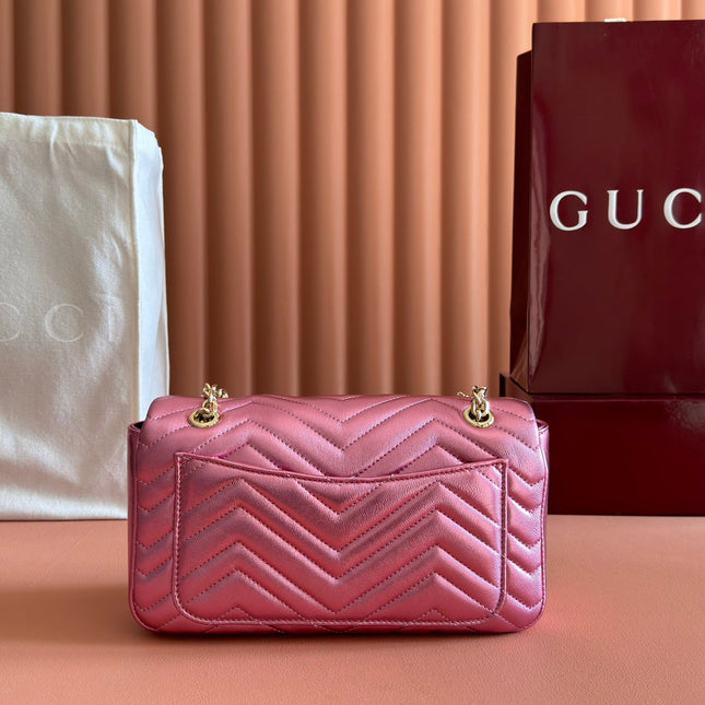 GUCCI 26S GG MARMONT BAG 26 IN METALLIC PINK LAMBSKIN