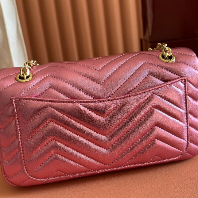 GUCCI 26S GG MARMONT BAG 26 IN METALLIC PINK LAMBSKIN