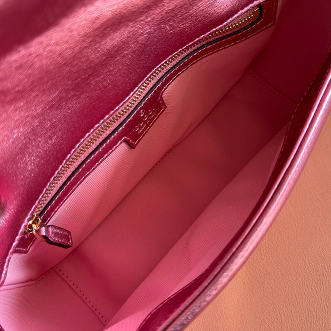GUCCI 26S GG MARMONT BAG 26 IN METALLIC PINK LAMBSKIN