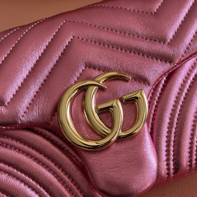 GUCCI 26S GG MARMONT BAG 26 IN METALLIC PINK LAMBSKIN